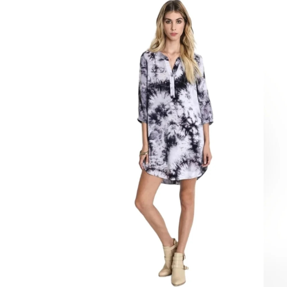 Umgee Tye Dye Gray Drapey Boyfriend Shirt Dress Cotton Blend Size Large